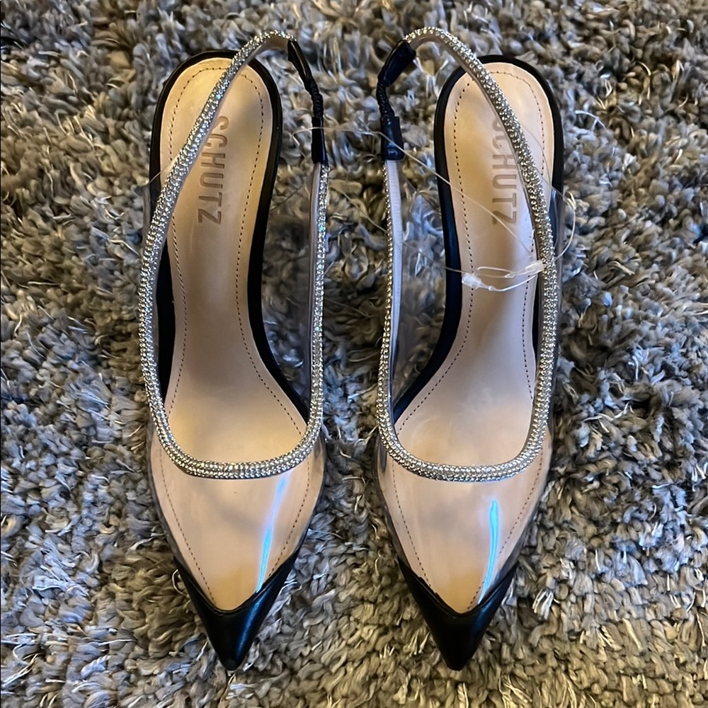 SCHUTZ Black and Silver Stiletto Heels